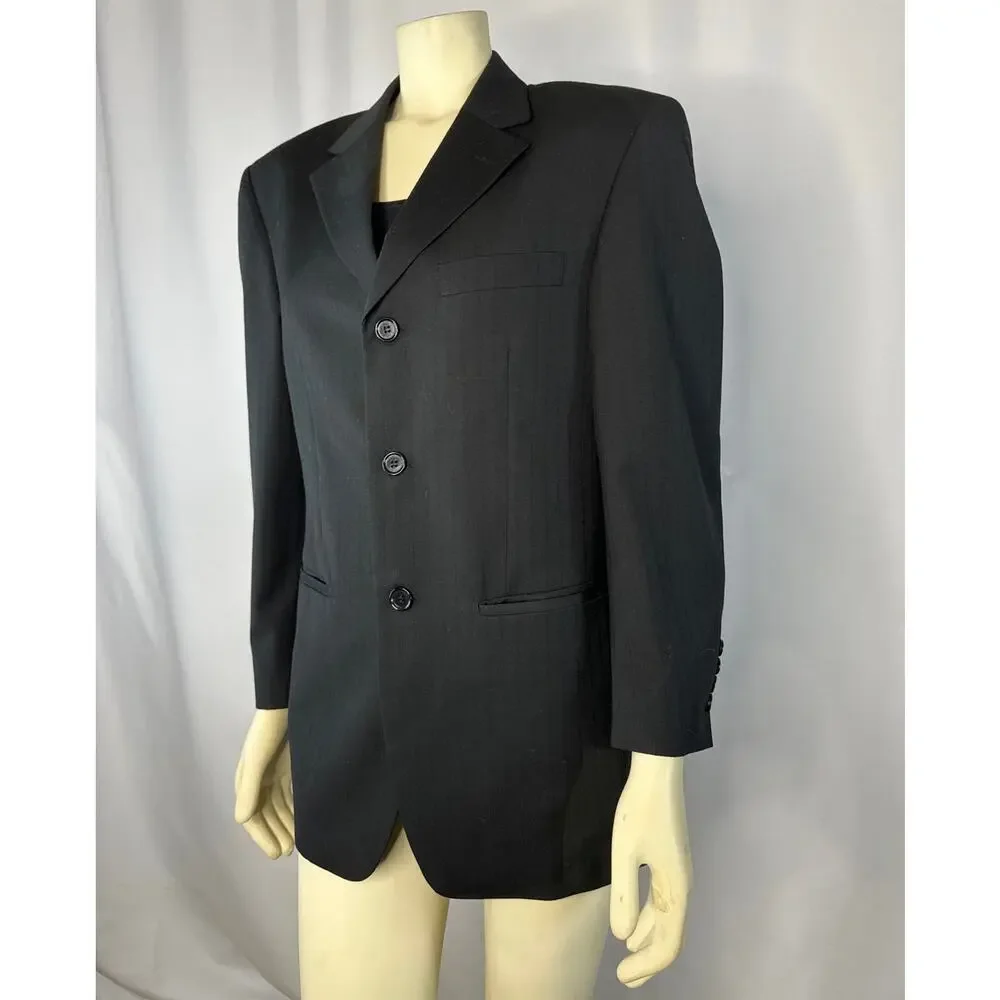 Demantie Super 150's Sport Coat Blazer hand tailored black size S/36 W/30